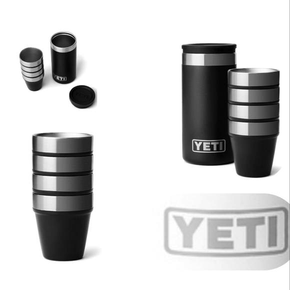 Yeti Shot Glasses Set Of 4 NEWBlack w Silver Trim